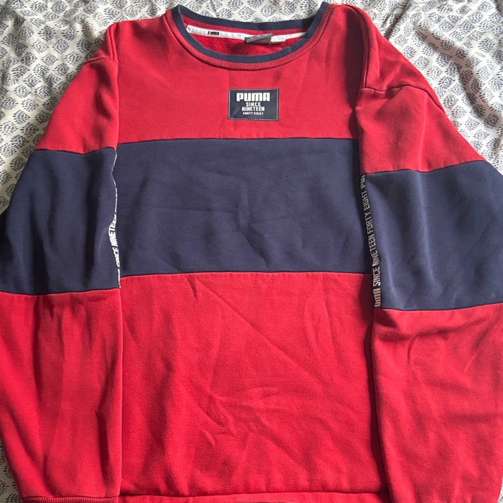 Puma Men's Red and Navy Crewneck Sweater
